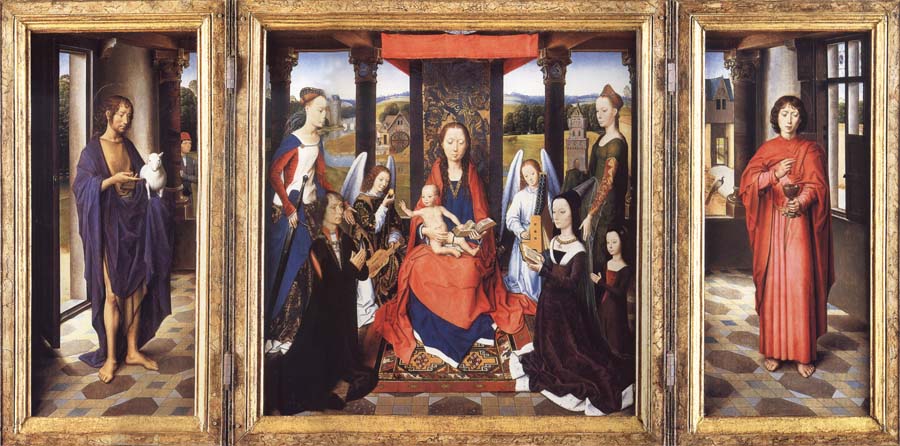 Hans Memling The Virgin and Child with Angels,Saints and Donors